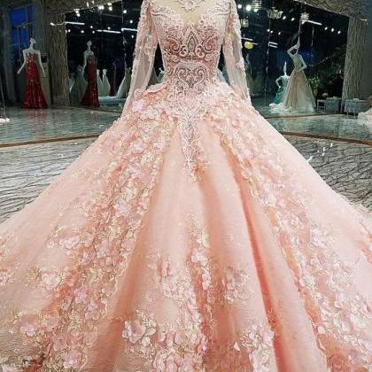 Long Sleeve Appliques Tulle Quincea..