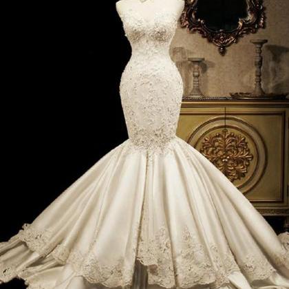Appliques Mermaid Wedding Dress(Nec..