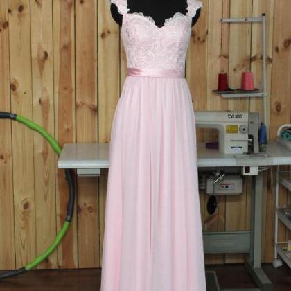 Pale Pink Bridesmaid Dress, Lace Ch..