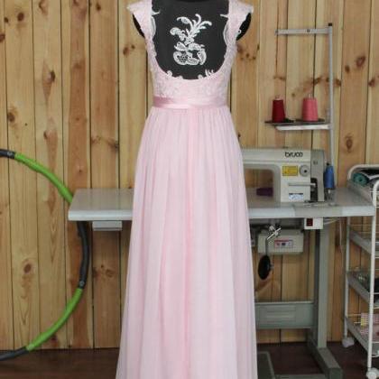 Pale Pink Bridesmaid Dress, Lace Ch..