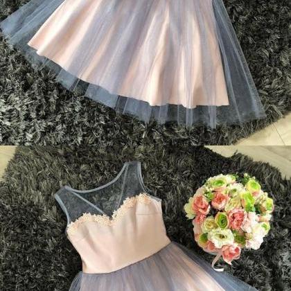 A-Line Round Neck Pink Tulle Homeco..