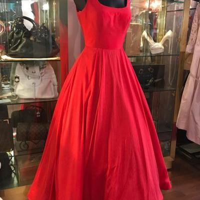 Simple Red Tea Length Prom Dress, Red Evening Dress
