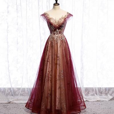 Stylish Tulle Sequins Long Prom Dress Evening Gown