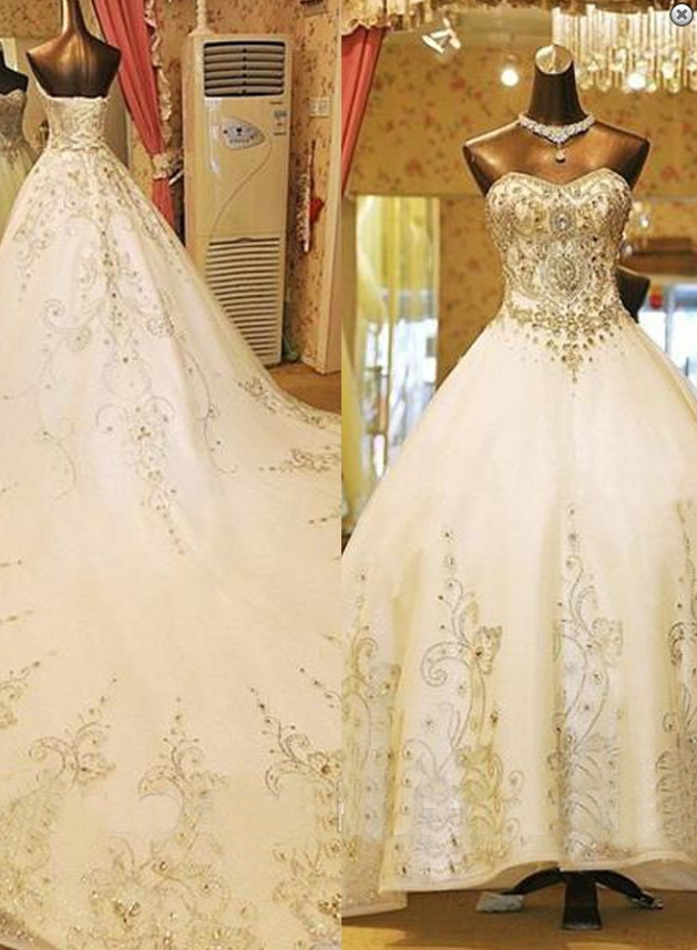 Glamorous Sweetheart Watteau Train Wedding Dress With Beading