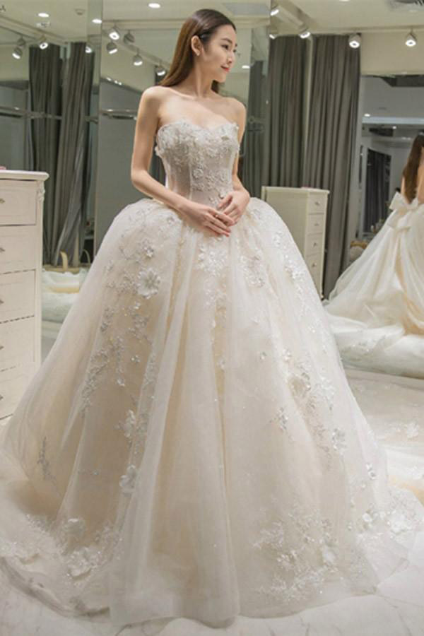 Appliques Tulle Ball Gown Wedding Dresses Robe De Mariage Princess Bridal Dresses