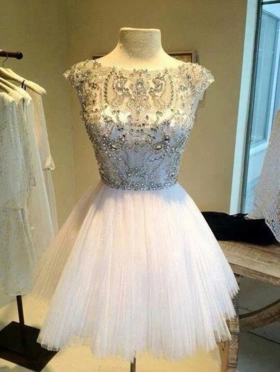 Custom Made Round Neck White Short Prom Dresses, Short Homecoming Dresses, Beaded Party Dresses, Dresses For Prom, Luulla Dresses