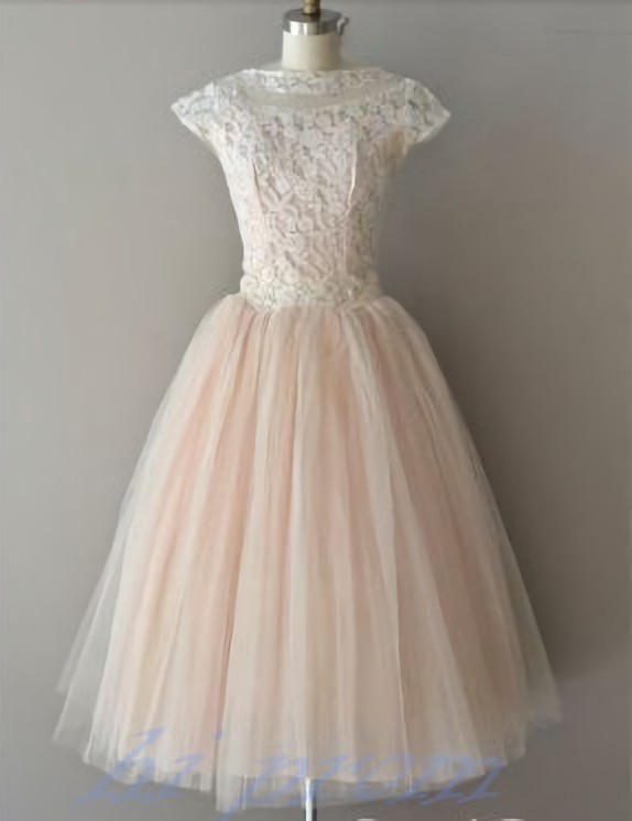 Blush Pink Wedding Dresses,Knee Length Wedding Gown,Lace Wedding Gowns,Ball Gown Bridal Dress With Cap Sleeves For Formal Weddings