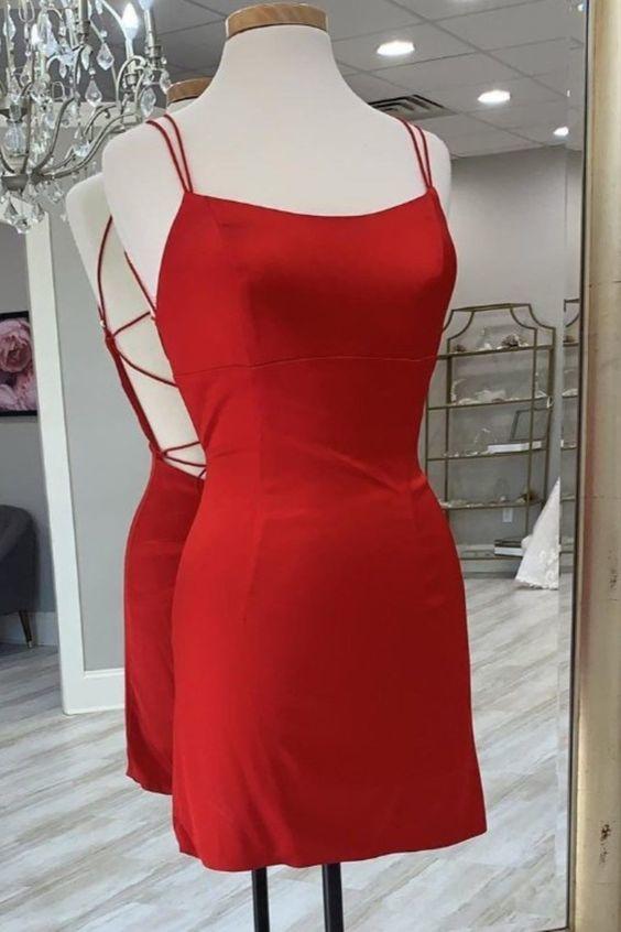 Spaghetti Straps Red Homecoming Dress