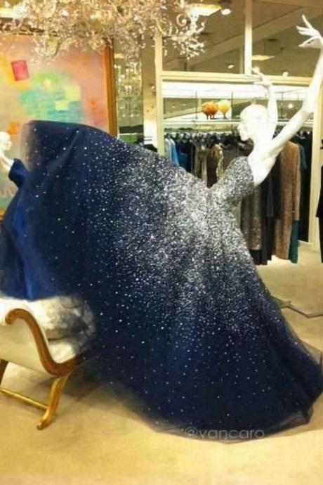 Prom Dress,Sparkling Prom Dress,Bling Prom Dress,Long Prom Dress,Beaded Prom Dress,Navy Prom Dresses,Fashion Girl Party Dress,Ball Gown,Ball Gown Prom Dress
