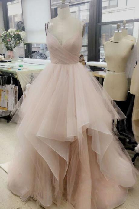 Elegant V Neck Tulle Long Prom Dress, Cute Tulle Evening Dress, Ball Gown Prom Dresses, Sweet 16 Dresses, Ball Gown Wedding Dresses