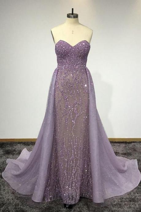 Purple Sweetheart Neck Sleeveless Floor Length Prom Dresses