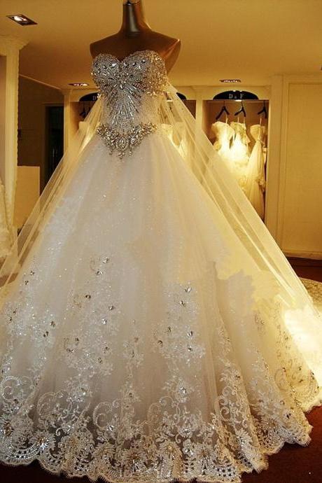 Appliques Beaded Luxurious Wedding Dress With Train