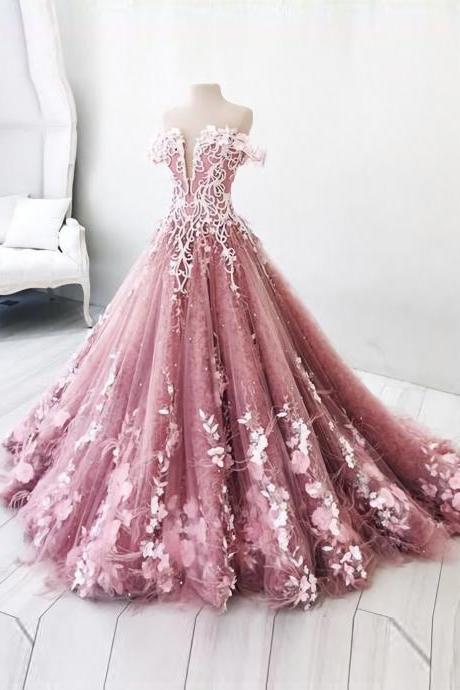 Beautiful Prom Dress A-Line Off-The-Shoulder Lace Floral Elegant Long Prom Dresses / Evening Dress