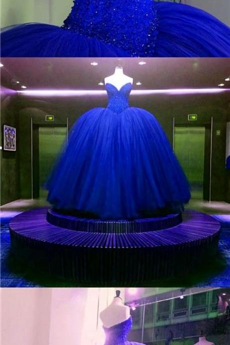 Fully Crystal Beaded Bodice Corset Royal Blue Wedding Dresses Ball Gowns