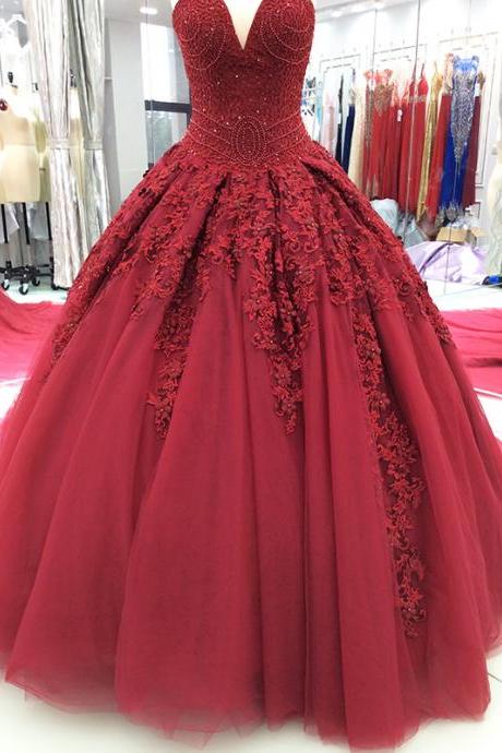 Luxury Princess Wine Red Wedding Dresses 2023 New Ball Gown Sweetheart Beaded Crystal Appliques Long Train Wedding Bridal Gown