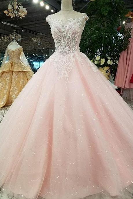 2023 Sexy Pink Prom Dresses With Beadings Sheer Neckline Prom Party Gowns With Sequins