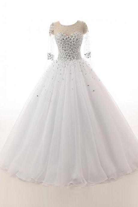 Honorable Jewel 3 / 4 Sleeves Organza Wedding Dress With Beading
