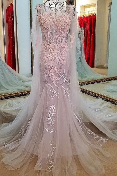 Prom Dresses Long 2023 Grey Lace Up Back Beaded Lace Mermaid Party Formal Dress