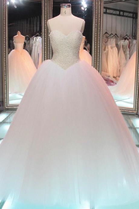 Princess Wedding Dresses, Noble Wedding Dresses, Sweetheart Beaded Bodice Wedding Dresses, 2023 Real Photos Handmade Wedding Dresses, Pearls Wedding Dress, Tulle Wedding Gown