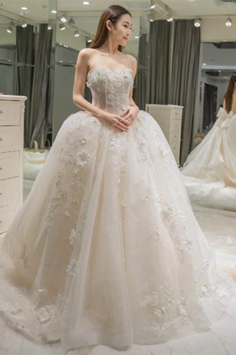 Appliques Tulle Ball Gown Wedding Dresses Robe De Mariage Princess Bridal Dresses