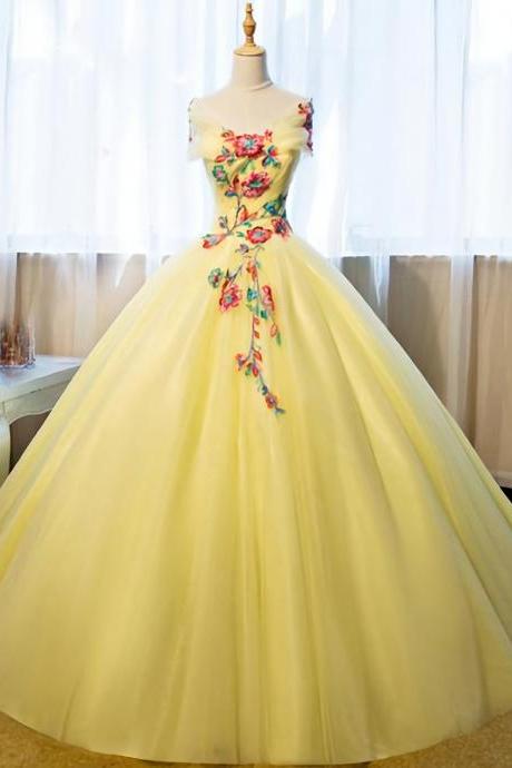 Beautiful Yellow Tulle Long Prom Dress, Sweet 16 Gowns, Yellow Formal Dresses 2023