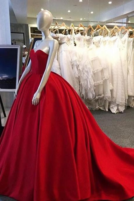Long Prom Dress,Red Ball Gown, Sweetheart Prom Dress, Simple Charming Prom Dress, Evening Dress Gown, Long Prom Dress With Small Train