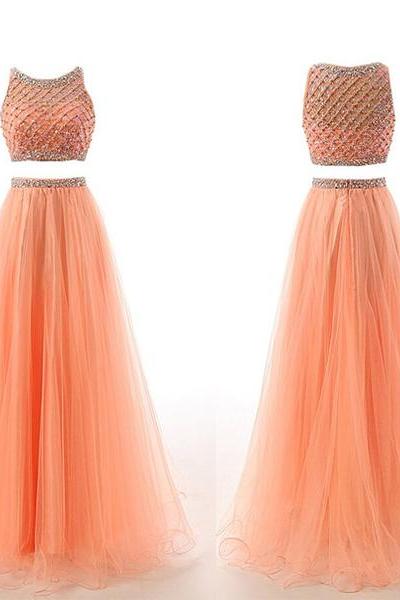 High Neck Two Pieces Prom Dresses 2023, Mid Section Evening Dress,Cheap Evening Gowns, Bodice Prom Gown,Graduation Dress