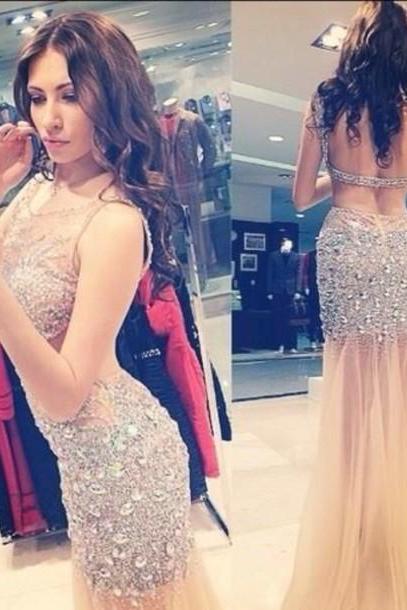 Bingbling Sparkling Crystals Beaded Long Prom Dresses, Mermaid Prom Dresses, Sexy See Through Dresses For Prom, Pegeant Dresses, Graduation Dresses