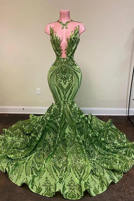 Green Prom Dresses, Lace Prom Dresses, Mermaid Prom Dresses, Court Train Evening Dresses, Long Evening Dresses, Sequins Formal Dresses, Arabic Party Dresses, Custom Make Prom Dresses, Flowers Prom Dresses