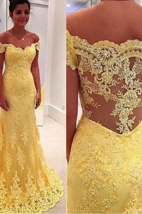 Prom Dresses, Special Occasion Dresses, 2023 Prom Dress, Long Prom Dress, Off-The-Shoulder Prom Dress, Yellow Prom Dress