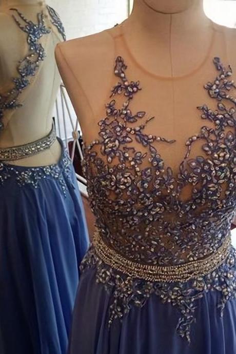 New Arrival Prom Dress, Sexy Long Prom Dress, O Neck Evening Dress,Sheer Long Beads Prom Dress,Backless Prom Dresses