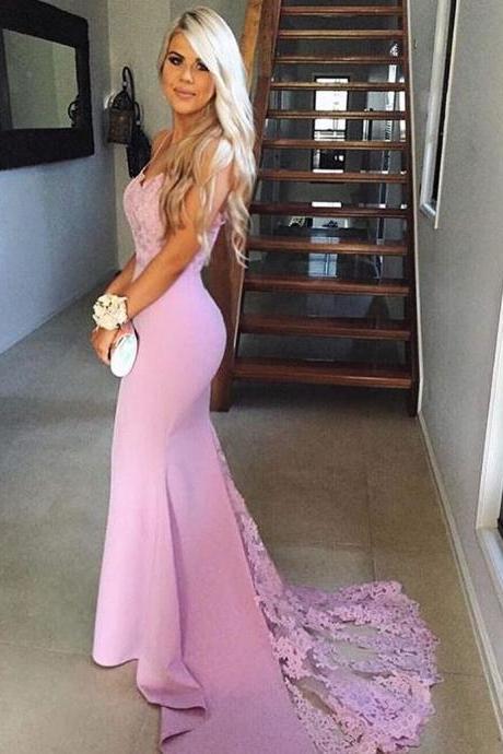 Sexy Spaghetti Straps Mermaid Prom Dress, Lace Prom Dress, Long Prom Dress, Sweetheart Neckline Prom Dress, Lace Bridesmaid Dress, Evening Gowns