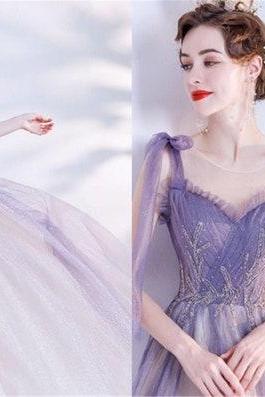 2023 Purple Formal Dress For Beauty Pageant With Cute Bows Evening Gown Sparkly Party Dress Sequined Prom Dress Tulle Eleghant Dress