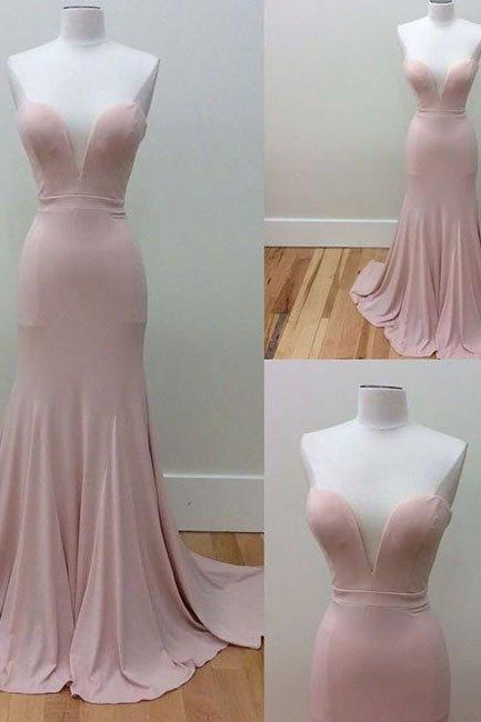 Sweetheart Neck Long Pink Formal Dress Mermaid Simple Sleeveless Prom Dresses