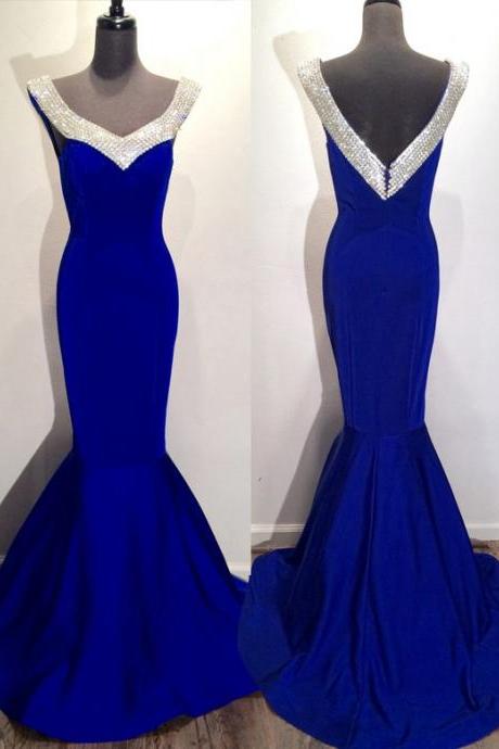 Mermaid Prom Gown,Royal Blue Prom Dresses,Royal Blue Evening Gowns,Beaded Party Dresses,Evening Gowns,2023 Formal Dress For Teen