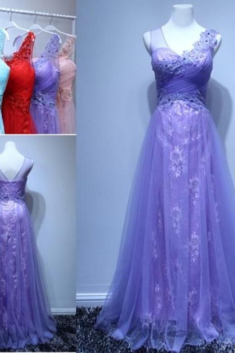 Lace Tulle Long Prom Dress,A-Line Prom Dress,Lace-Up Evening Dress,Prom Dresses,322