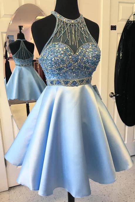 Charming Prom Dress,Short Prom Dress,Elegant Prom Dresses,O Neck Prom Gown,Backless Party Dress