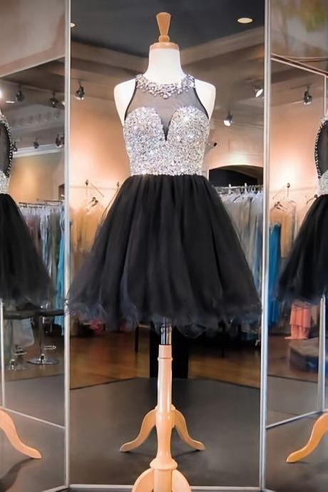 Charming Prom Dress,Tulle Prom Dress,Crystal Prom Dress,O Neck Homecoming Dress,Short Homecoming Dresses,2023 Prom Dresses