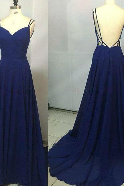 Prom Gown,Royal Blue Prom Dresses,Royal Blue Evening Gowns,Party Dresses,Chiffon Evening Gowns,Backless Formal Dress For Teen