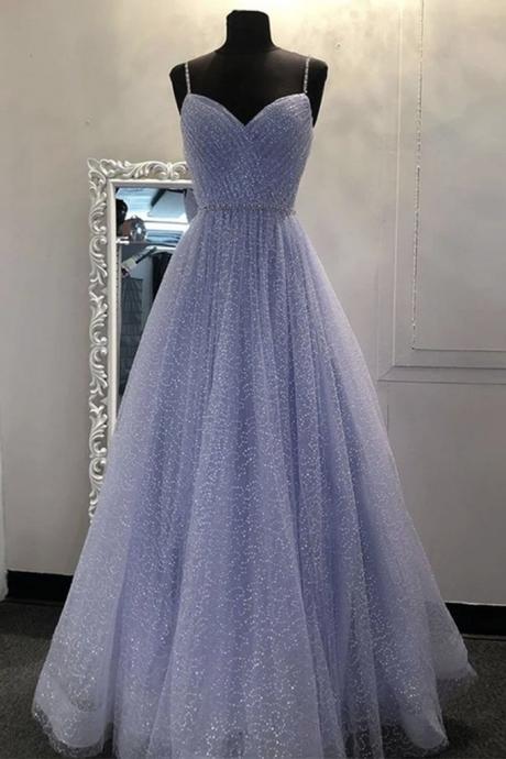 Shiny A Line V Neck Sequins Lilac Long Prom Dress, Lilac Lavender Formal Graduation Evening Dress, Sparkly Party Dress