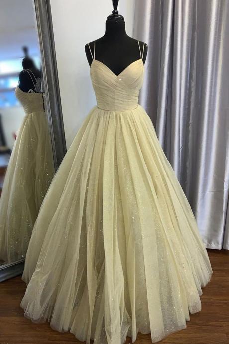 Stylish V Neck Open Back Dark Yellow Prom Dress , Shiny V Neck Dark Yellow Formal Evening Dress, Sparkly Yellow Ball Gown