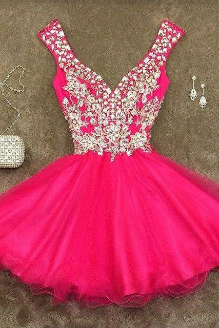 Pink Homecoming Dress,Pink Homecoming Dresses,Chiffon Homecoming Gowns,Bling Party Dress,Short Prom Dress,Silver Beading Sweet 16 Dress,Sparkly Homecoming Dresses,Glitter Formal Evening Gown