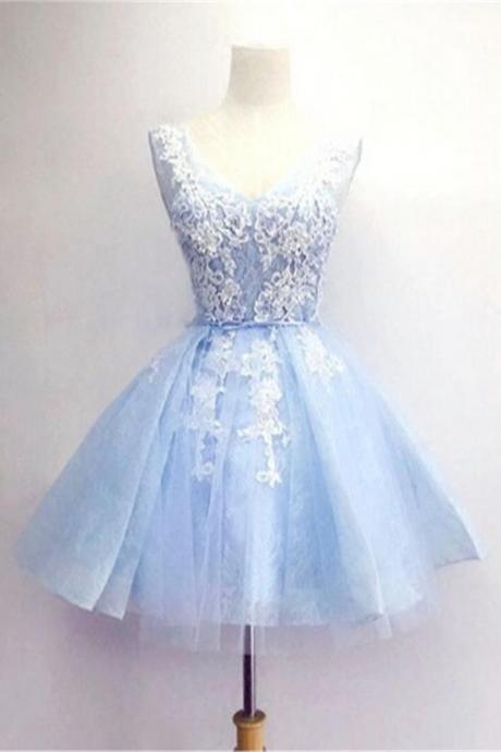 Light Blue Short Prom Dresses,V-Neck Lace Homecoming Dresses,Homecoming Dress,Party Dresses,Short Dress