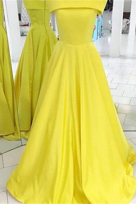 Yellow Prom Dresses,Satin Prom Dresses,Long Prom Dresses,Zipper Back Prom Dress,A-Line Prom Gowns,Simple Prom Dress,Prom Dresses For Teens,Formal Evening Dresses