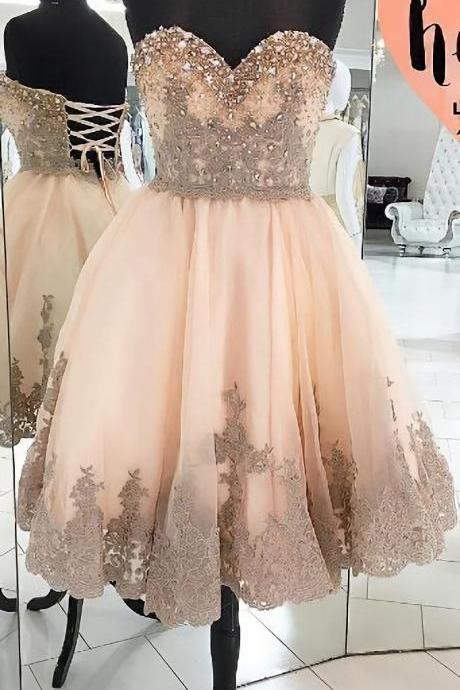 Homecoming Dress,Lace Homecoming Dresses,Champagne Homecoming Gowns,Ball Gown Homecoming Dresses,Sweet 16 Dress For Teens