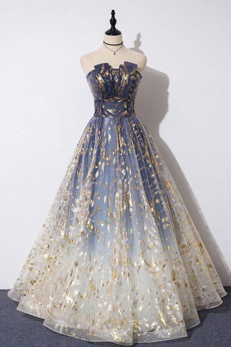 Unique Tulle Lace Long Prom Dress Tulle Formal Dress