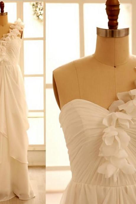 White Wedding Dresses,Long Wedding Gown,One Shoulder Wedding Gowns,Chiffon Bridal Dress,Princess Wedding Dress,White Brides Dress