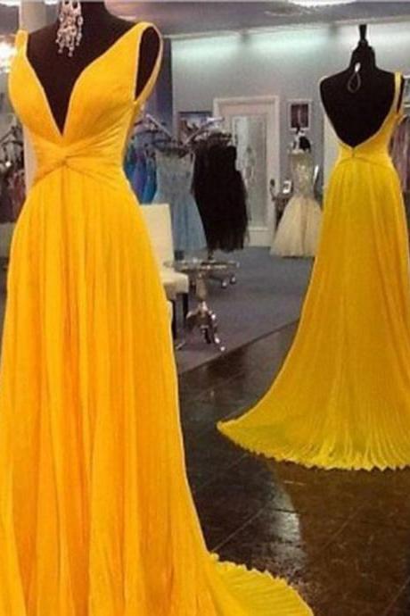 Yellow Prom Dresses,Backless Prom Gown,Open Back Evening Dress,Chiffon Prom Dress,Sexy Evening Gowns,Yellow Formal Dress,Wedding Guest Prom Gowns