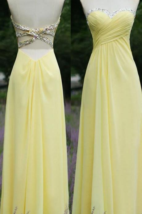 Prom Dresses,Backless Prom Gown,Open Back Evening Dress,Backless Prom Dress,Sequined Evening Gowns,Yellow Formal Dress