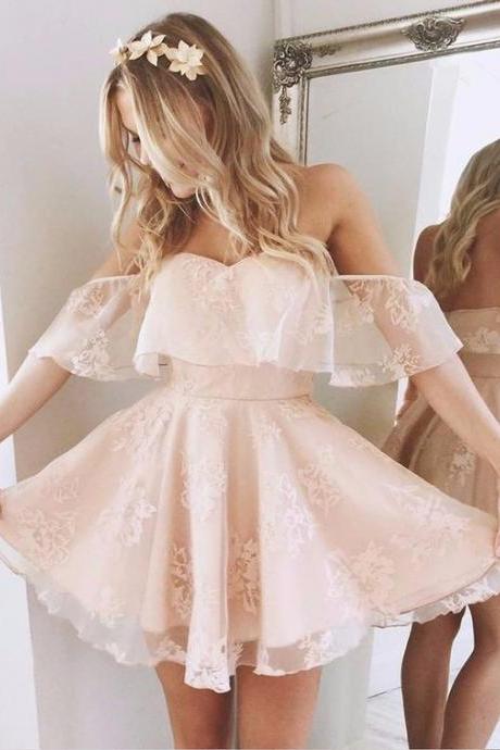 Unique Sweet Homecoming Dresses 2023, Vintage Lace Homecoming Dresses, Off The Shoulder Homecoming Dresse, A Line Knee Length Girl Prom Party Gowns, Fashion Cocktail Dresses